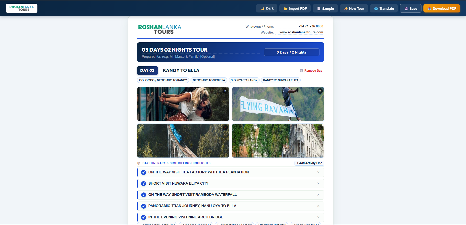 Tour package creating system screenshot
